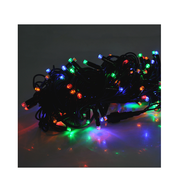 Гірлянди 100LED (ДИОД) Red - Green - Blue - Yellow, 10 метрів, чорна ізоляція (вулична), BOX