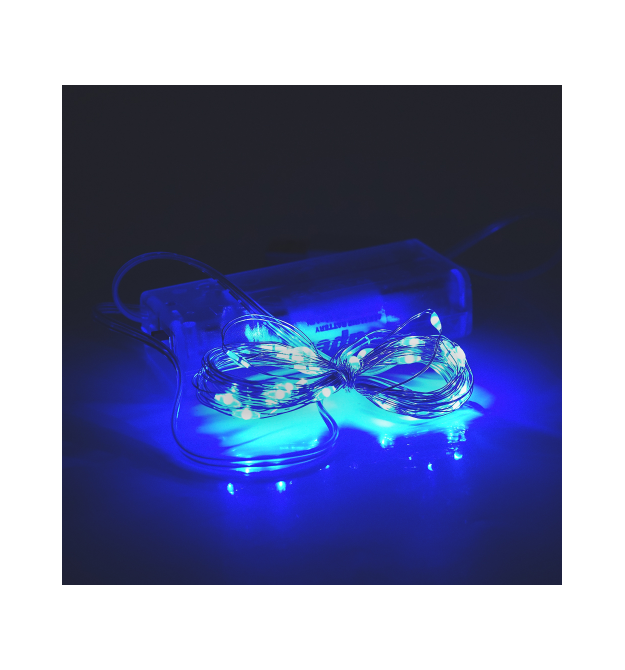 Гірлянди 30LED, 1 режим, 3 метри, прозора ізоляція, живлення від 2 * АА (немає в комплекті), Blue, BOX