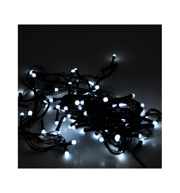Гірлянди 100LED (Свічка) White, 8 режимів, 5 метрів, чорна ізоляція, BOX
