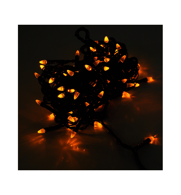 Гірлянди 100LED (Діод) Yellow, 7 режимів, 5 метрів, чорна ізоляція, BOX