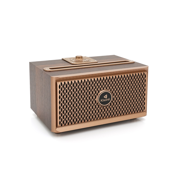 Колонка Kisonli G1 Bluetooth 5.0, 2х10W, 1500mAh, USB - TF - BT - FM - AUX, DC: 5V, Dark wood, BOX, Q24