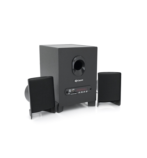 Колонки Kisonli TM-1000U, 5W+2x3W, USB - TF - BT - FM - AUX - LED light, із сабвуфером, DC: 5V, Black, BOX, Q8