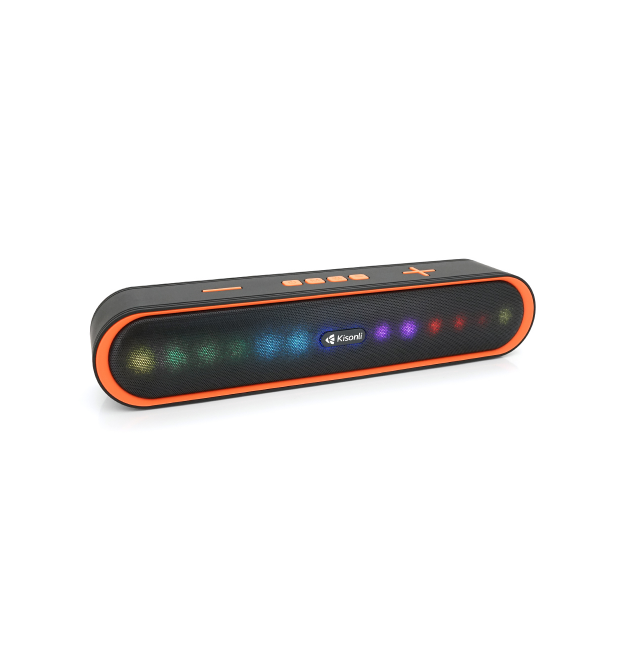 Колонка Kisonli LED-915 Bluetooth 5.0, 2х5W, 1200mAh, USB - TF - BT - FM - AUX, DC: 5V - 1A, Orange, BOX, Q30