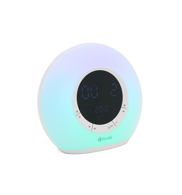 Колонка Kisonli Q6B Bluetooth 5.0, 1х5W, 3600mAh, USB - TF - FM - BT - LED - Clock - RGB Light, DC: 5V - 1A, BOX, Silver, Q30