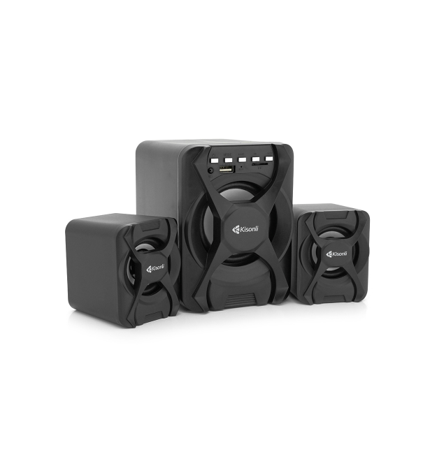 Колонки Kisonli U-2500BT, 5W+2x3W, USB - TF - BT - FM - AUX, із сабвуфером, DC: 5V, Black, BOX, Q30