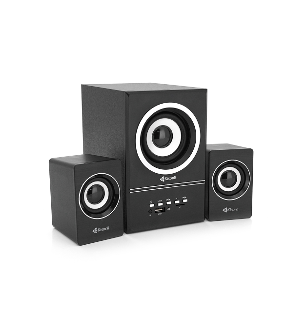 Колонки Kisonli U-2700BT, 5W+2x3W, USB - TF - BT - FM - AUX, с сабвуфером, DC: 5V, Black, BOX, Q16