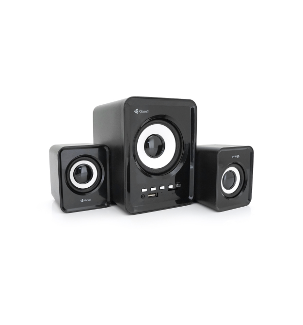 Колонки Kisonli U-2800BT, 5W+2x3W, USB - TF - BT - FM - AUX, із сабвуфером, DC: 5V, Black, BOX, Q30