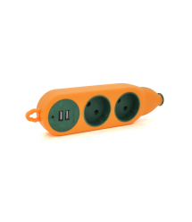 Колодка для подовжувача 2 гнізда + 2USB без заземлення 16A 220V, Orange, Q100