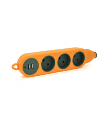 Колодка для подовжувача 3 гнізда + 2USB без заземлення 16A 220V, Orange, Q100