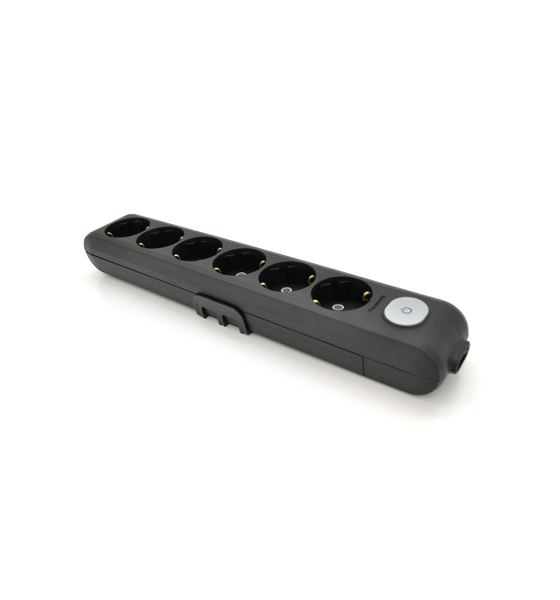 Колодка Panasonic X-tendia із заземленням 6 гнізд, з захистними шторками, з вимикачем, чорна