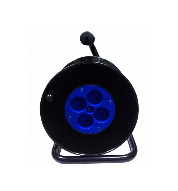 Котушка для подовжувача до 50м без кабелю на 4 гнізда без контакту, контактна група - латунь (Синя)