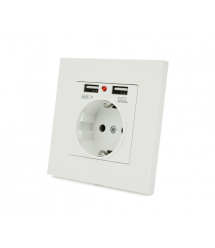 Розетка врізна, Input: AC 100-250V 16A, 2-USB- виходу, White