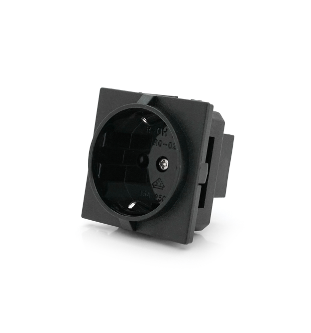 Розетка врізна з заземленням E-08, Input: AC 100-250V 16A, Black