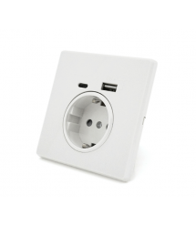 Розетка врізна із заземленням, Input: AC:110-250V - 16A, Type-C - USB-виходи, White