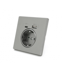 Розетка врізна із заземленням, Input: AC:110-250V - 16A, Type-C - USB-виходи, Gray