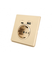 Розетка врізна із заземленням, Input: AC:110-250V - 16A, Type-C - USB-виходи, Gold