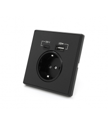 Розетка врізна із заземленням, Input: AC:110-250V - 16A, Type-C - USB-виходи, Black