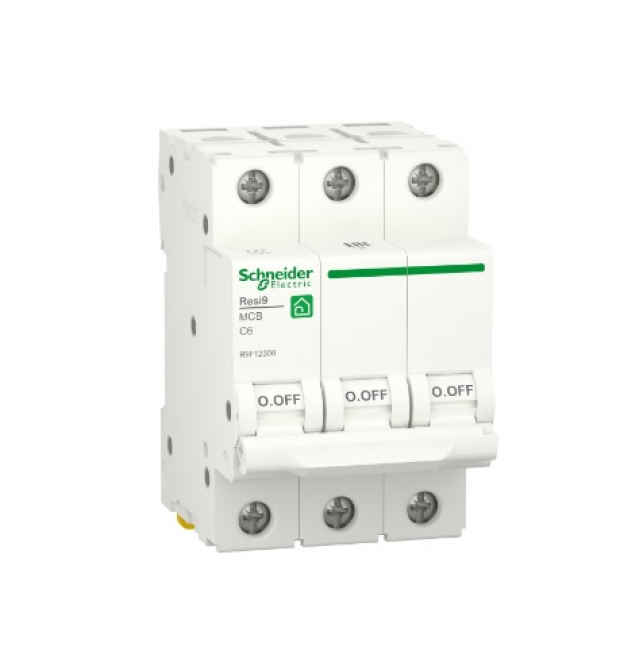 Автоматичний вимикач Schneider RESI9 6А, 3P, крива С, 6кА