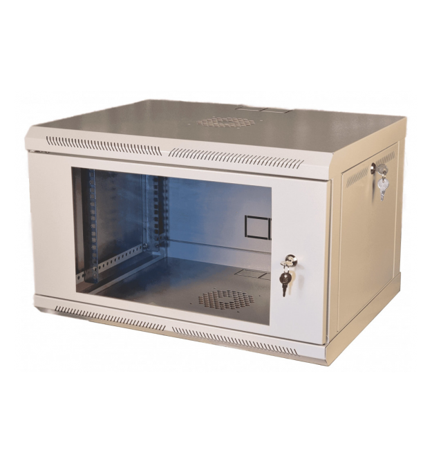 Шафа телекомунікаційна 19 VAGO 6U, настінна, двері акрил, сіра, (370х600х350)