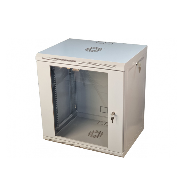 Шафа телекомунікаційна 19 VAGO 12U, настінна, двері акрил, сіра, (640х600х600)