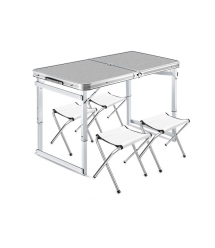 Розкладний стіл для пікніка з 4 тканинними стільцями, 120x60x70 см, Silver