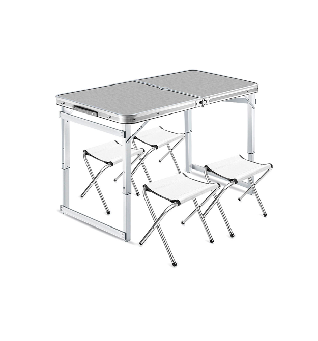 Розкладний стіл для пікніка з 4 тканинними стільцями, 120x60x70 см, Silver