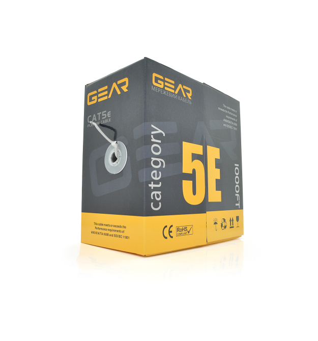 Кабель кручена пара GEAR UTP 4x2x0,50 Cat5E, CCA, для внутрішніх робіт, сірий, 305m