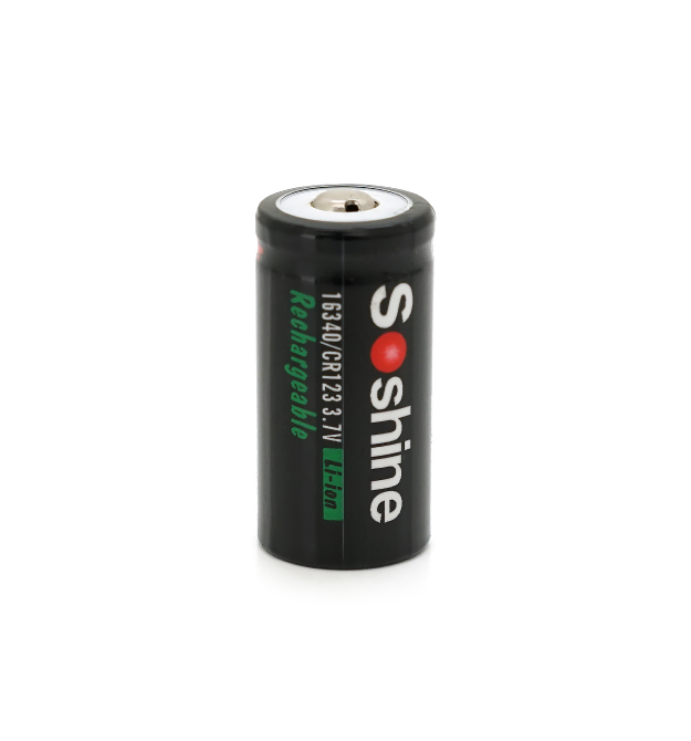 Акумулятор Soshine 16340 - CR123 Li-Ion, 700mAh, 1A, 4.2 - 3.7 - 2.5V, Button Top, Black