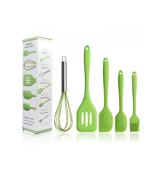 Кухонний набір 5 предметів, віночок, 3 лопатки, пензель, Green