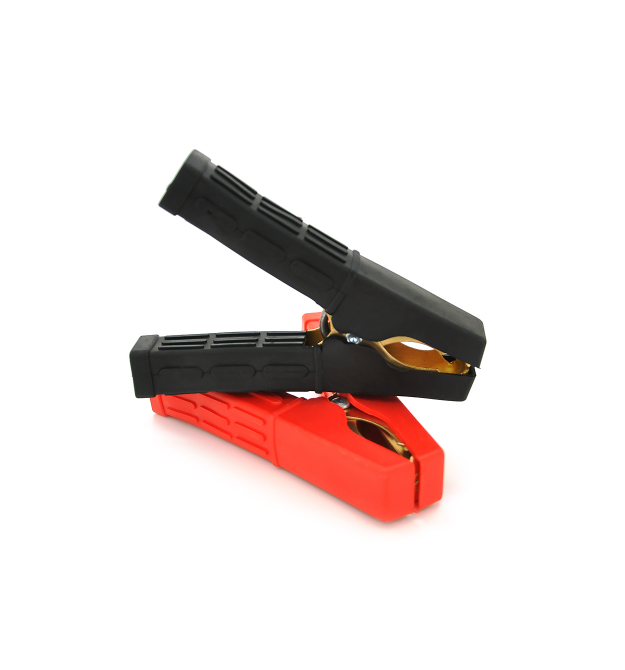 Набір акумуляторних затисків крокодили чорний + червоний 100А 100мм (щільний гумовий, рифлений кожух), з мідним покриттям, Пакет