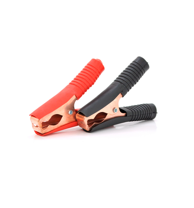 Набір акумуляторних затисків крокодили чорний + червоний 100А 130мм (щільний гумовий, рифлений кожух), з мідним покриттям, Пакет