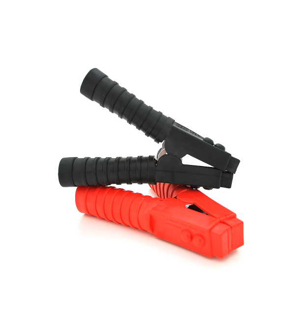 Набір акумуляторних затисків крокодили чорний + червоний 100А 160мм ( гумовий, рифлений кожух), мідь, Пакет, Q2