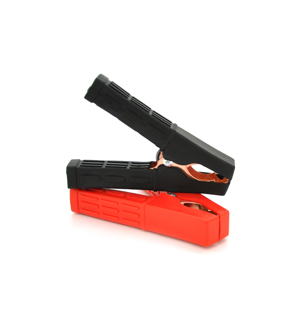 Набір акумуляторних затисків крокодили чорний + червоний 300А 130мм (щільний гумовий, рифлений кожух), з мідним покриттям, Пакет