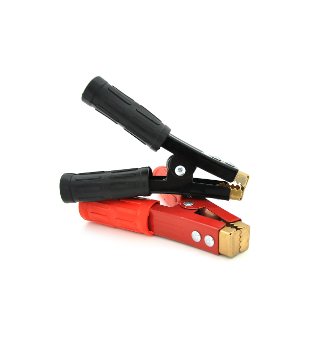 Набір акумуляторних затисків крокодили чорний + червоний 500A - 1000А 155мм (щільний гумовий, рифлений кожух), з мідним покриття