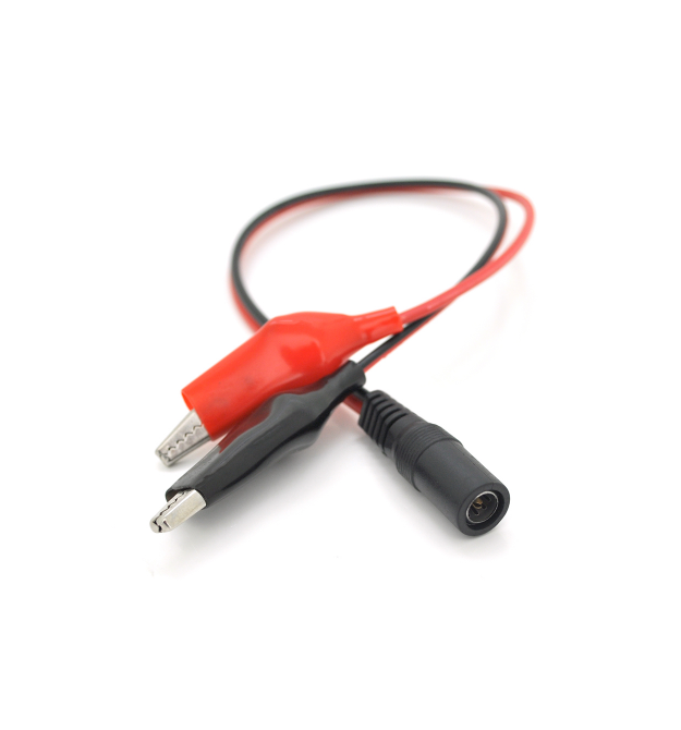 Соединительные провода 5.5*2.5 мама с зажимами АКБ, длина 0.3м, медный провод 1.0 мм2, Крокодилы 27мм