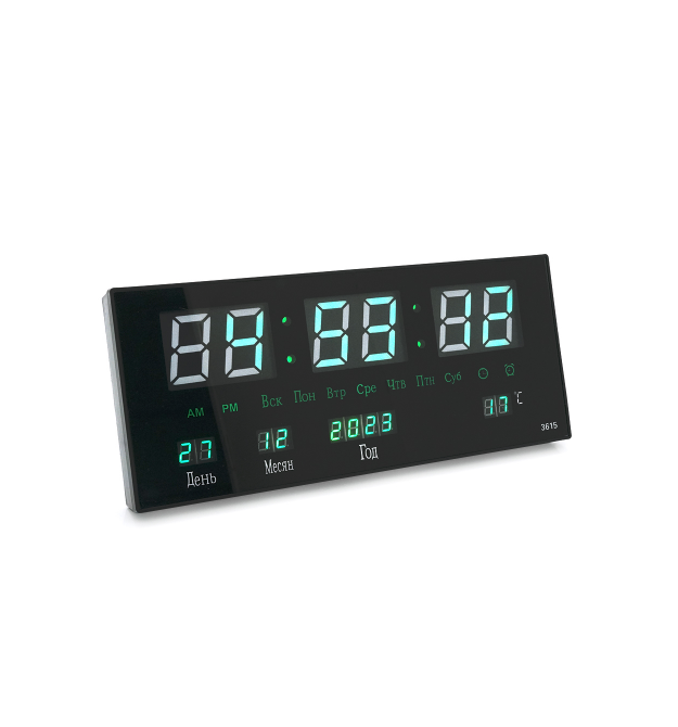 Настінний годинник VST-3615, з календарем та термометром, Green, Box