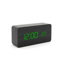 Електронний годинник VST-862 Wooden (Black), з датчиком температури, будильник, живлення від кабелю USB, Green Light