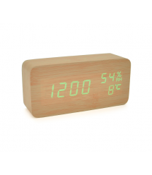 Електронний годинник VST-862S Wooden (Green), з датчиком температури та вологості, будильник, живлення від кабелю USB, Green Lig