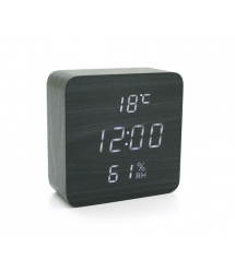 Електронний годинник VST-872S Wooden (Black), з датчиком температури та вологості, будильник, живлення від кабелю USB, White Lig