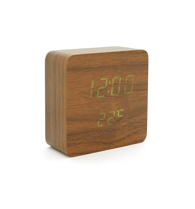Електронний годинник VST-872S Wooden (Brown), з датчиком температури та вологості, будильник, живлення від кабелю USB, Green Lig