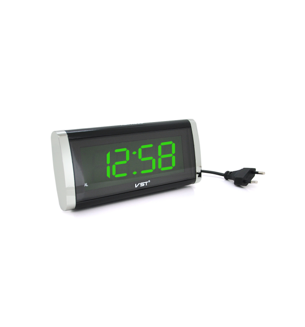 Electronic clock VST-730, alarm clock, cable powered 220V, Light Green Light