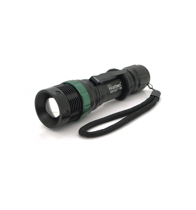 Ліхтар ручний Watton WT-037, 1LED Cree Q5, 3W, 3 режими, ZOOM, 18650 - 2800mah (перехідник 3*AAA), Black, IP44, СЗУ, 132х34х28мм