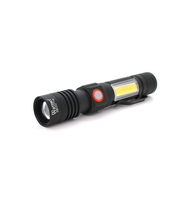 Ліхтар ручний Watton WT-601, P50 + 16 SMD COB, 2+2 режими, ZOOM, 18650 - 2400mah, Black, IP40, USB Type-C, МАГНІТ, 138х28х26мм,