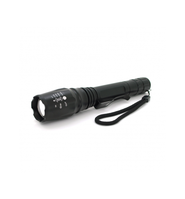 Ліхтар ручний Watton WT-241, 1LED Cree Q5, 3W, 5 режимів, ZOOM, 2х18650 - 2800mah, Black, IP44, СЗУ+АЗУ, 222х34х25мм, BOX