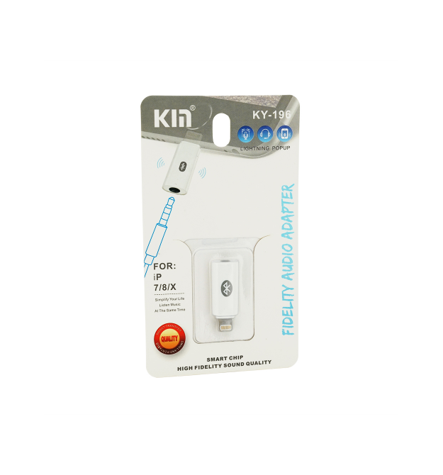 Перехідник KIN KY-196 Lighting(M) - Jack 3.5mm(F)+Bluetooth, White, Box