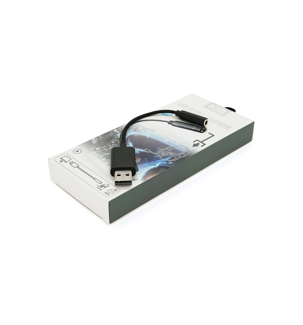 Перехідник для навушників KIN KY-210 USB2.0(M)-Jack3.5(F), Black, Box