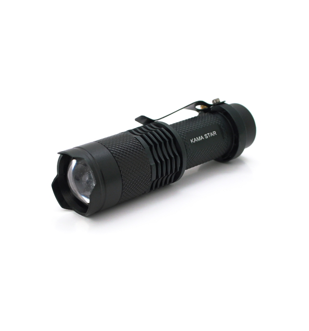 Ліхтар ручний KAMASTAR KM-82, 1LED CREE Q5, 3W, 3 режими, ZOOM, АА - 1300mah, Black, IP40, СЗУ, 82х26х26мм, BOX