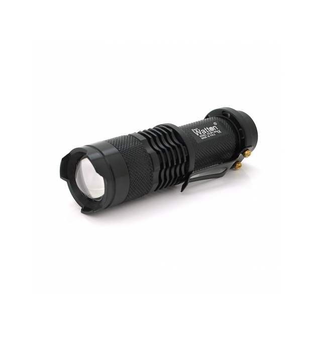 Ліхтар ручний Watton WT-304, 1LED CREE Q5, 3W, 3 режими + Zoom, АА - 1300mah, Black, IP40, СЗУ, 92х26х26мм, BOX