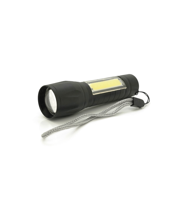 Ліхтарик 511COB, 3WLED+COB, CREE Q5, Zoom, 3 режима, алюміній, вбудований акум, USB кабель, 98х24х20, Box