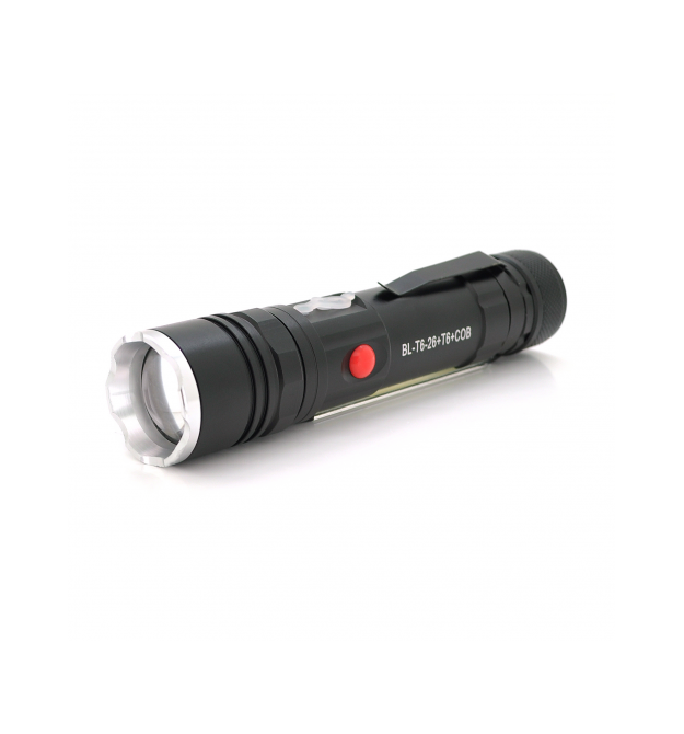 Ліхтарик Bailong BL-26+COB, Zoom, 3 режими, алюміній, компас, акум 18650, USB кабель, магніт, СЗУ, BOX